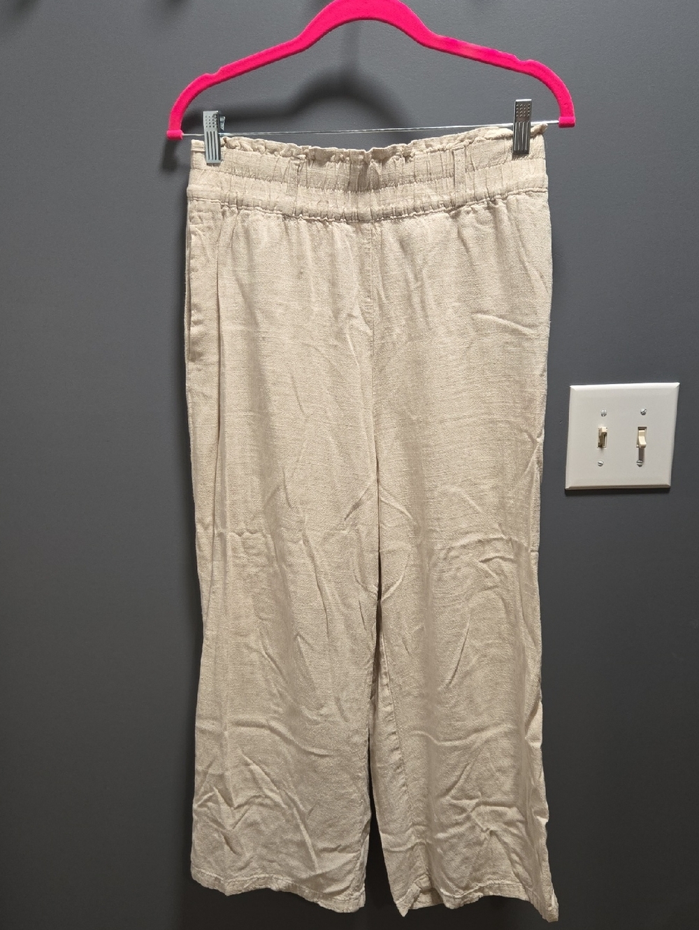Elastic-Waist Wide Leg Linen-Blend Pants